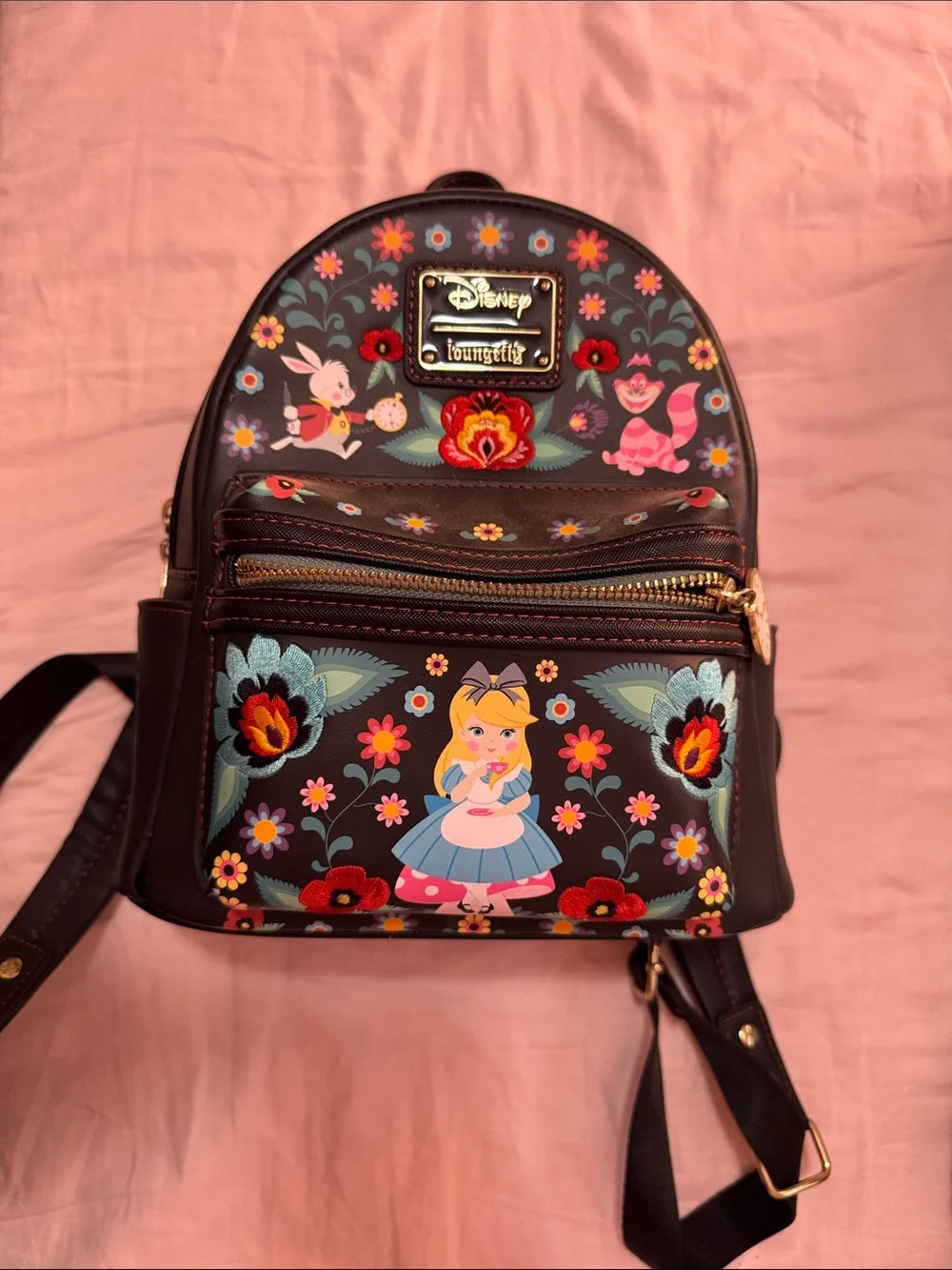 Loungefly Black Alice in Wonderland Floral Mini Backpack
